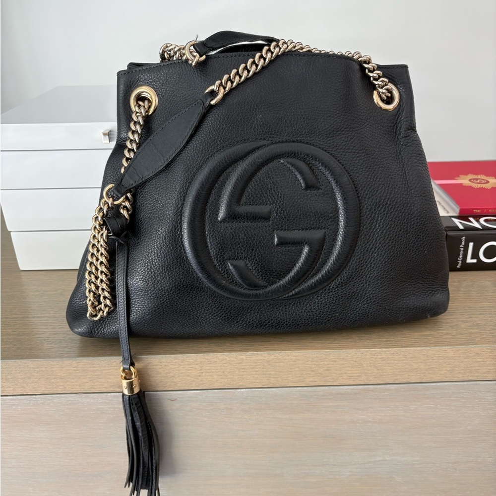 COPY - Gucci Black and Gold Shoulder Bag with Chain Strap